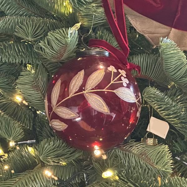 Winter Bloom Etched Ornament - Ruby